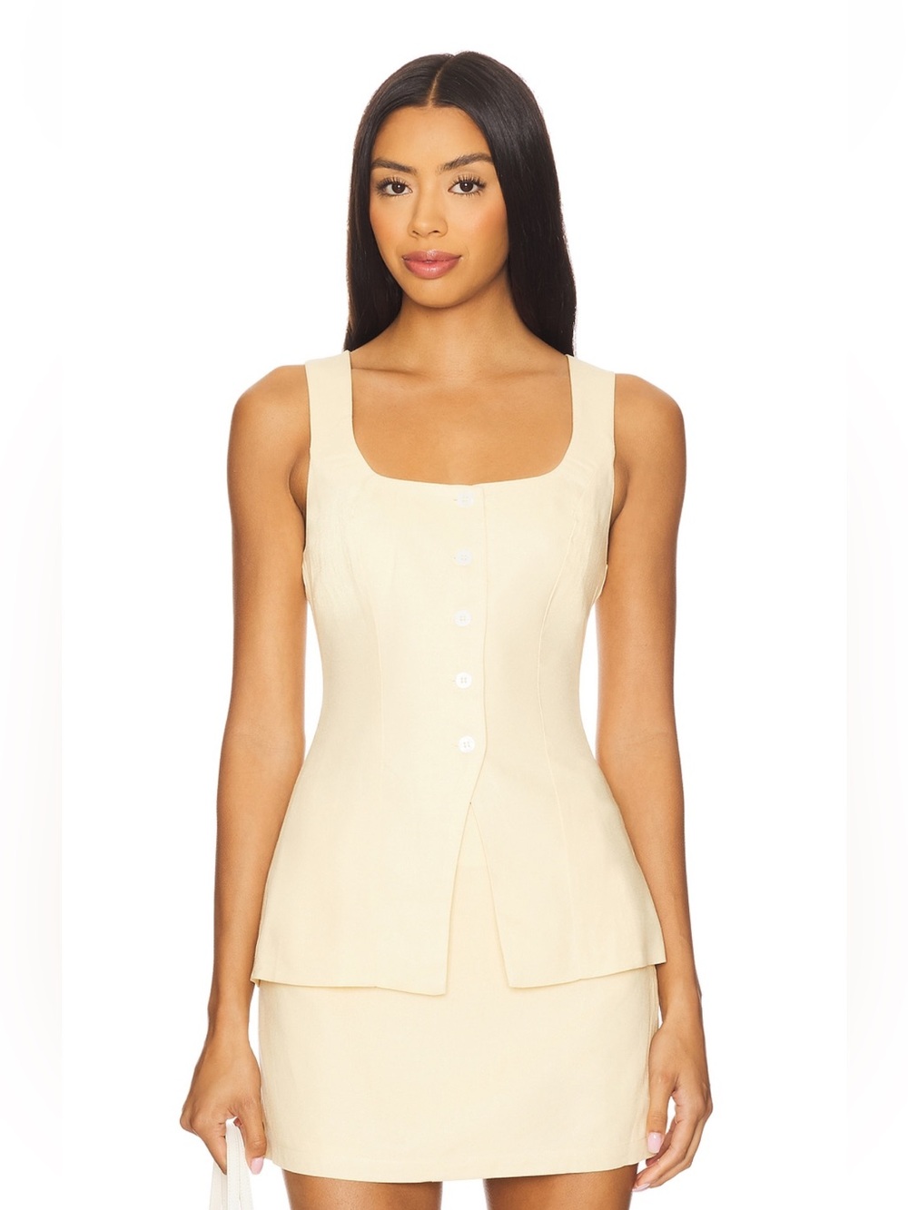 All The Ways Revolve Jennie Button Vest Top in Pastel Butter Yellow size medium